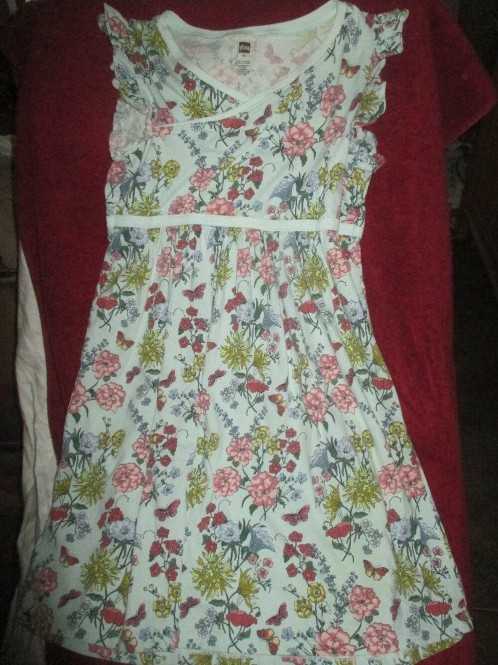 TEA Dress Girls Size 16 Flutter Sleeve Floral Print- Excellent EUC